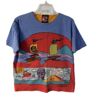 Peter Max NEOMAX rare graphic t shirt I Love the World artstrip 1989 VINTAGE Y2K